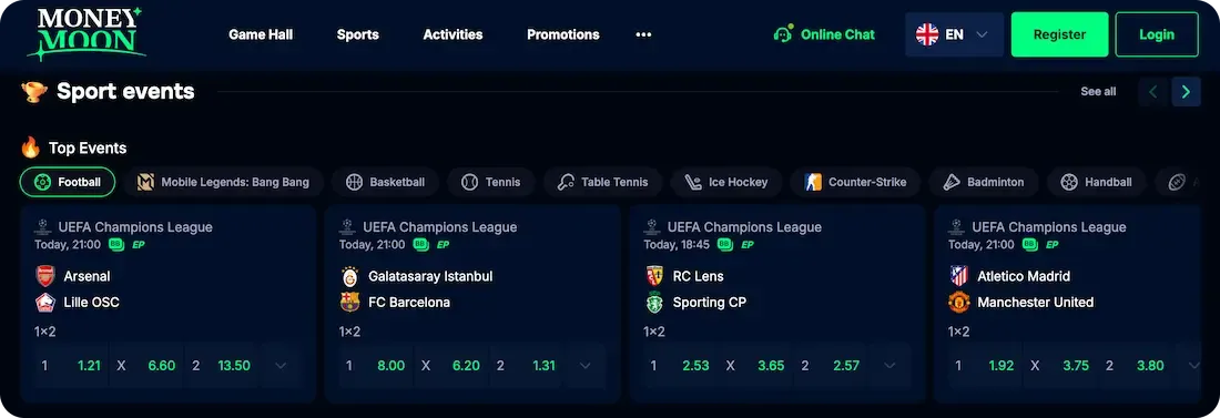 moneymoon casino sport
